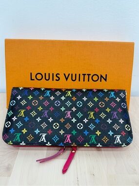 Louis Vuitton Black Multicolor Monogram Zip Wallet with Pink Accents